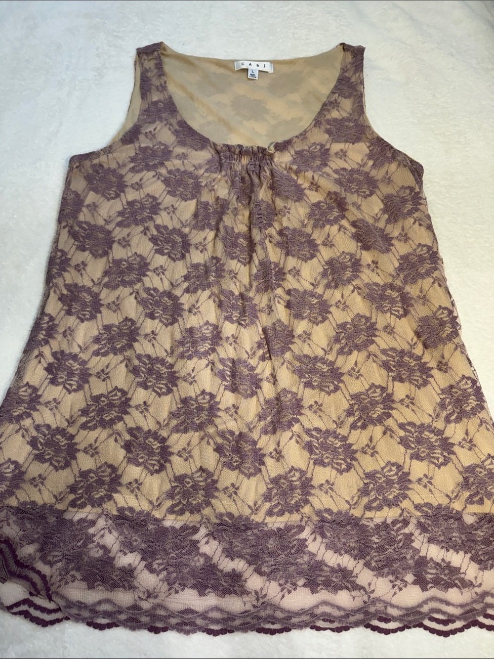 CAbi lined lace tank, lilac and tan. L.